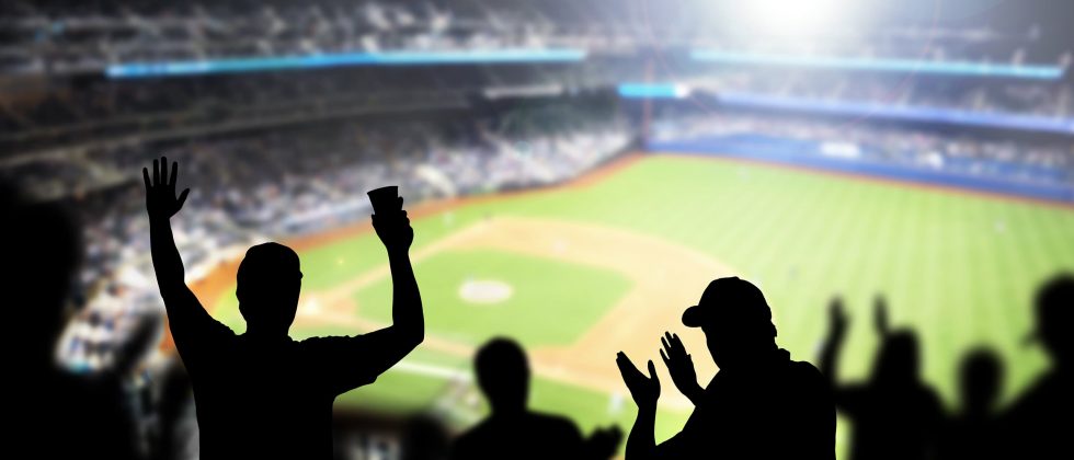 fans cheering at a baseball stadium