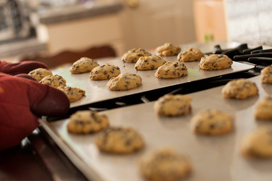Fresh baked scones on baking trays