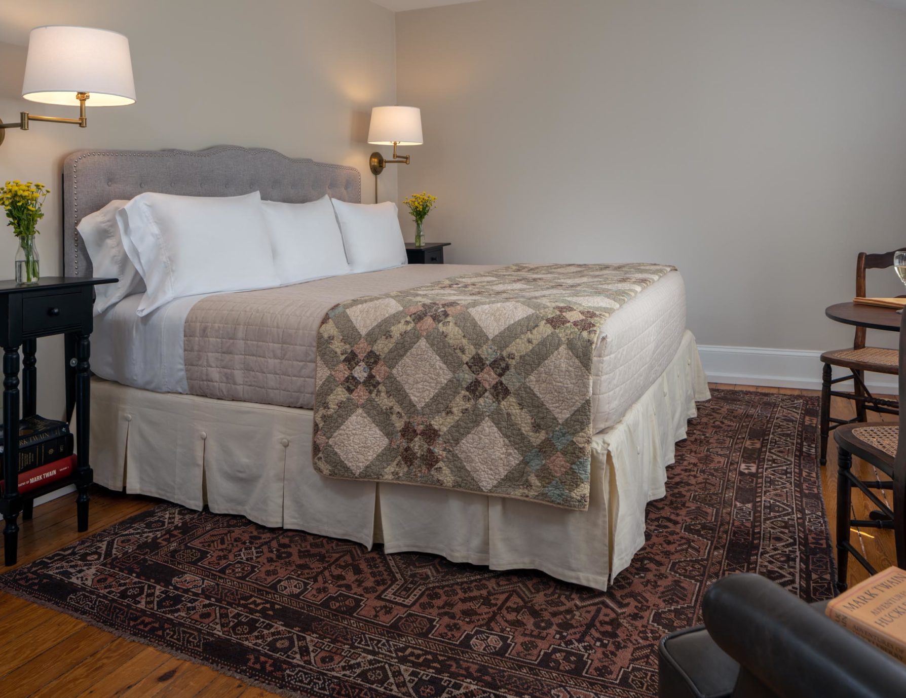 Comfortable bed in the Twain room at a Cooperstown Boutique Hotel