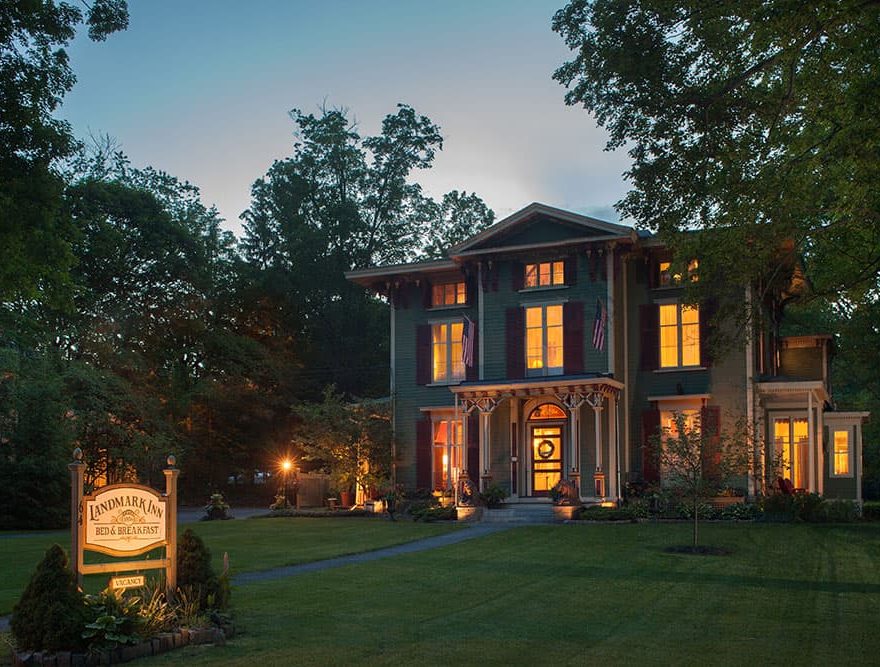 Exterior of the Landmark Inn at night