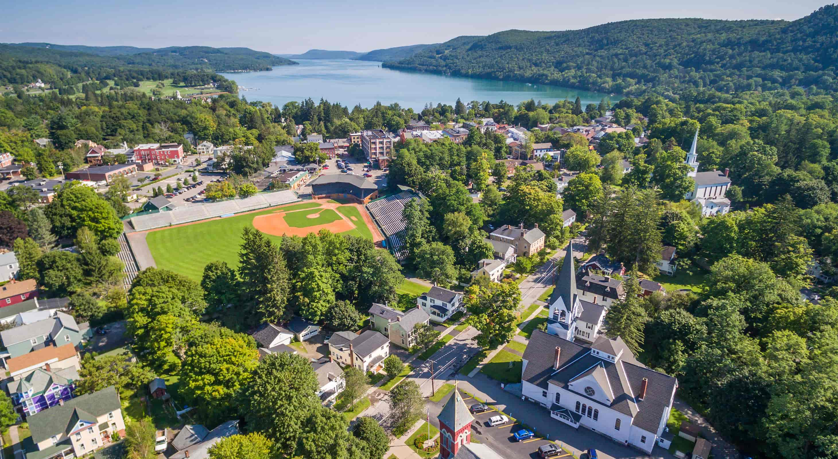 Aerial view of Cooperstown, NY