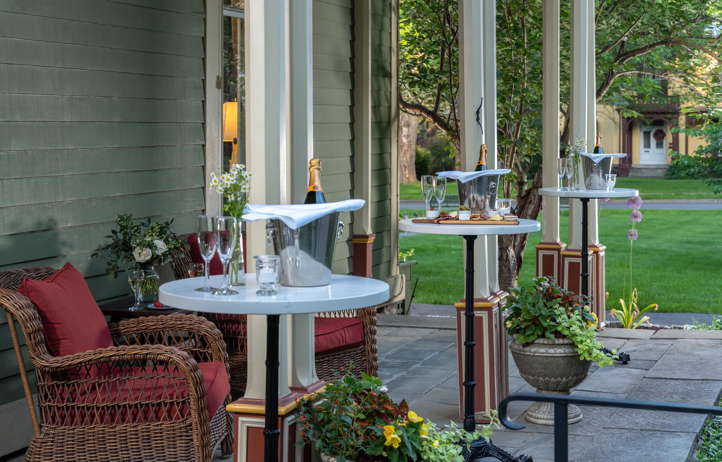 Upstate NY wedding outside cocktail area